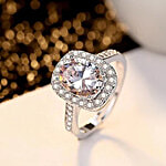 Youbella Solitaire Crystal Silver-Plated White Cluster Rings 1 pc