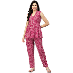 Stylum Dark Pink Printed Top With Pant 1 Set (Size - 2XL)