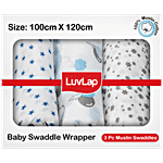 LuvLap 100% Cotton Muslin Baby Swaddle Wrap Set For Newborn Baby - 0 To 18 Month+, 120 x 100 cm 3 pcs