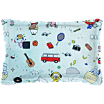 LuvLap Round Head Shaping Baby Pillow - With Mustard Seeds, For Neck Support, Cars Print, Light Blue 1 pc