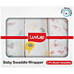 LuvLap Baby Swaddle Wrapper Muslin Cloth - Birds White PO3 3 pcs