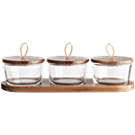 JB Glass Bowl Set With Wooden Lid 240 ml (Set of 3)
