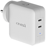 Croma 65W Type C 2-Port Fast Charger Adapter Only, Advance GaN Technology, White 1 Unit