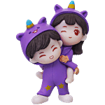 eCraftIndia Purple Miniature Cute Couple Statue Girl On Boy's Shoulder Showpiece 1 pc 