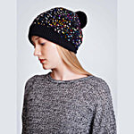 Bharatasya Sequin Knitted Beanie Cap - With Faux Fur Pom-Pom Shiny Bling 1 pc (Free Size)
