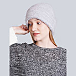 Bharatasya Rabbit Fur Grey Beanie Cap - For Women 1 pc (Free Size)