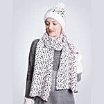 Bharatasya Dalmatian Pattern Fur Pom Knitted Cap & Muffler Set 2 pcs (Free Size)
