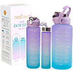 Nestasia Gym Motivational Water Bottles - Lavender & Blue 3 pcs (280 ml, 700 ml & 2 L)