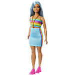 Barbie  Fashionistas Doll 218 - With Long Blue Hair, Rainbow Top & Teal Skirt 1 pc