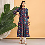 Juniper Indigo Ethnic Motif Printed Rayon A-Line Kurta With Buttons 1 pc (Size - M)