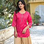 Juniper Pink Embellished 3/4th Sleeve Tunic 1 pc (Size - M)