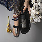 Shoetopia Women's Black Thong Sandals 1 Pair (UK/IND-5)