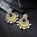 Peora White Meenakari Gold-Plated Traditional Chand Bali Earrings 1 Pair (Free Size)