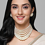 Karatcart Pearl Multilayer Beaded Choker Necklace With Earrings For Women 1 Set (Free Size)