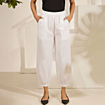 Daali White Cotton Flax Balloon Bottom Smart Formal Pencil Pants With Two Pockets 1 pc (Size - 2XL)