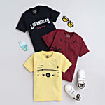 Fourfolds Unisex Multicolour Printed T-Shirt 3 pcs (8-9 Years)