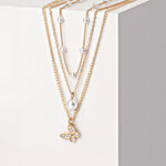 ToniQ Stylish Gold-Plated Butterfly & Pearl Detail 3 Layered Necklace For Women 1 pc (Free Size)