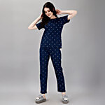 Smarty Pants Navy Printed T-Shirt With Pyjamas 1 Set (Size - S)