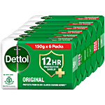 Dettol Original Bathing Soap Bar With 12 HR protective shield 900 g (6x150 g)
