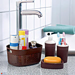 Joyo Filo Bath Set - Basket No 3, Liquid Dispenser, Toothbrush Holder, Soap Dish, Brown 4 pcs