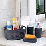 Joyo Filo Bath Set - Basket No 3, Liquid Dispenser, Toothbrush Holder, Soap Dish, Grey 4 pcs