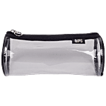 QIPS Cylindrical Shaped Zip Closure Transparent Pencil Bag - Black 1 pc