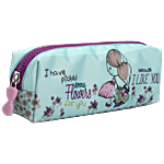 QIPS Rectangle Shaped Polyester Zip Closure Printed Pencil Bag - Light Green 1 pc