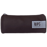 QIPS Cylindrical Shaped PU Coated Zip Closure Solid Pencil Bag - Charcoal 1 pc