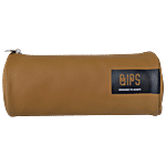 QIPS Cylindrical Shaped PU Coated Zip Closure Solid Pencil Bag - Brown 1 pc