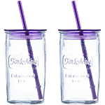 Soogo Cherry Mason Jar With Straw & Lid - Assorted Colour 500 ml (Set of 2)