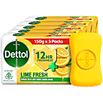 Dettol Lime Fresh Bathing Soap Bar With 12 Hr Freshness 150 g (Pack of 5)