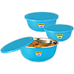 Urban Chef Microwave Safe Bowls - With Lids, Blue 3 pcs (1250 ml, 800 ml, 600 ml)