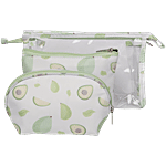 QIPS Avacado Printed Cosmetic Pouches - With Zipper Closure, White & Green 3 pcs