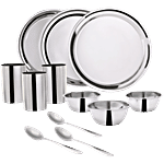 Wonderchef Venice Stainless Steel Dinner Set - Plates, Glasses, Bowls, Spoons 12 pcs