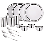 Wonderchef Venice Stainless Steel Dinner Set - Plates, Glasses, Bowls, Spoons 16 pcs