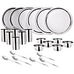 Wonderchef Venice Stainless Steel Dinner Set - Plates, Glasses, Bowls, Spoons 24 pcs