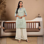 W Green Cotton Printed Straight Kurti 1 pc (Size - M/L)