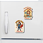 Pearlfiesta Wooden Fridge Magnets - Super Mom & Home is where Mom is 2 pcs