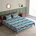 Sarangi Creations Double Bedsheet With Pillow Covers Microfibre 130 GSM - Geometric Design, Blue 1 Set