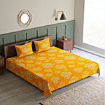 Sarangi Creations Double Bedsheet With Pillow Covers Microfibre 130 GSM - Floral Design, Yellow 1 Set