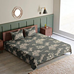 Sarangi Creations Double Bedsheet With Pillow Covers Microfibre 130 GSM - Floral Design, Grey 1 Set