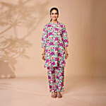 Daali Purple & White Cotton Regular Fit Floral Print Kurta 1 Set (Size - XL)