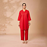 Daali Red Cotton Regular Fit Kurta 1 Set (Size - L)