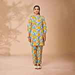 Daali Yellow & Blue Cotton Regular Fit Floral Print Kurta 1 Set (Size - S)