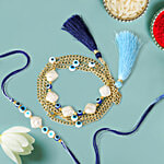 FNP Evil Eye Stone Design "Bhaiya Bhabhi" Lumba Rakhi - Blue 2 pcs