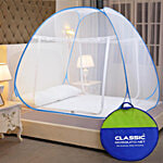 Classic Mosquito Net Queen Size Foldable Machardani For Double Bed - 30 GSM Net & PVC-Coated Steel Wire, Blue 1 pc