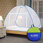 Classic Mosquito Net Single Bed Foldable Machardani - 30 GSM Polyester Mesh, Blue, PVC-Coated Steel Wire 1 pc