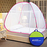 Classic Mosquito Net King Size Double Bed Foldable Machardani - Polyester 30 GSM Strong Net, PVC Coated Steel Wire, Pink 1 pc