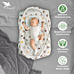 Evafly Baby Mosquito Net With Cotton Bed - Cream, Zip Closure, Neck Pillow, Bear Print, 0-6 Months 1 pc