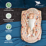 Evafly Baby Mosquito Net With Cotton Bed - Peach, Zip Closure, Neck Pillow, Teddy Print, 0-6 Months 1 pc